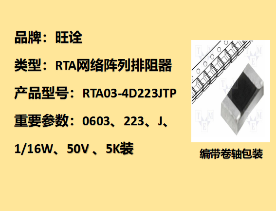 RTA网络阵列排阻0603,22KΩ,1/16W,5K装